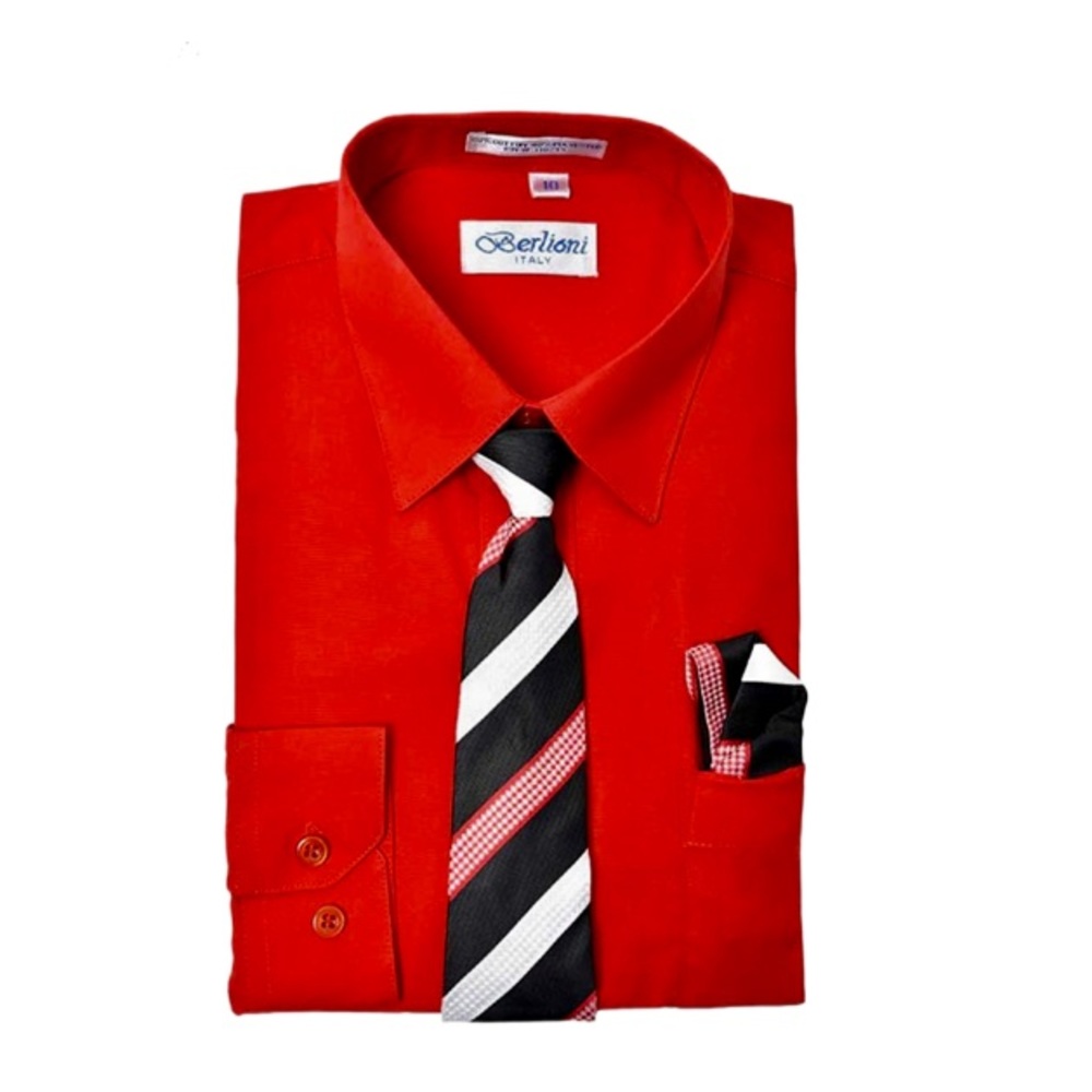 NEW Boy’s Berlioni Italy Classic French Convertible Long Sleeve Shirt 3pc Set